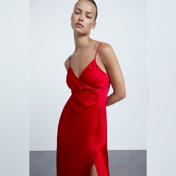 Zara Satin Effect Midi Dress - Picture 4 of 16